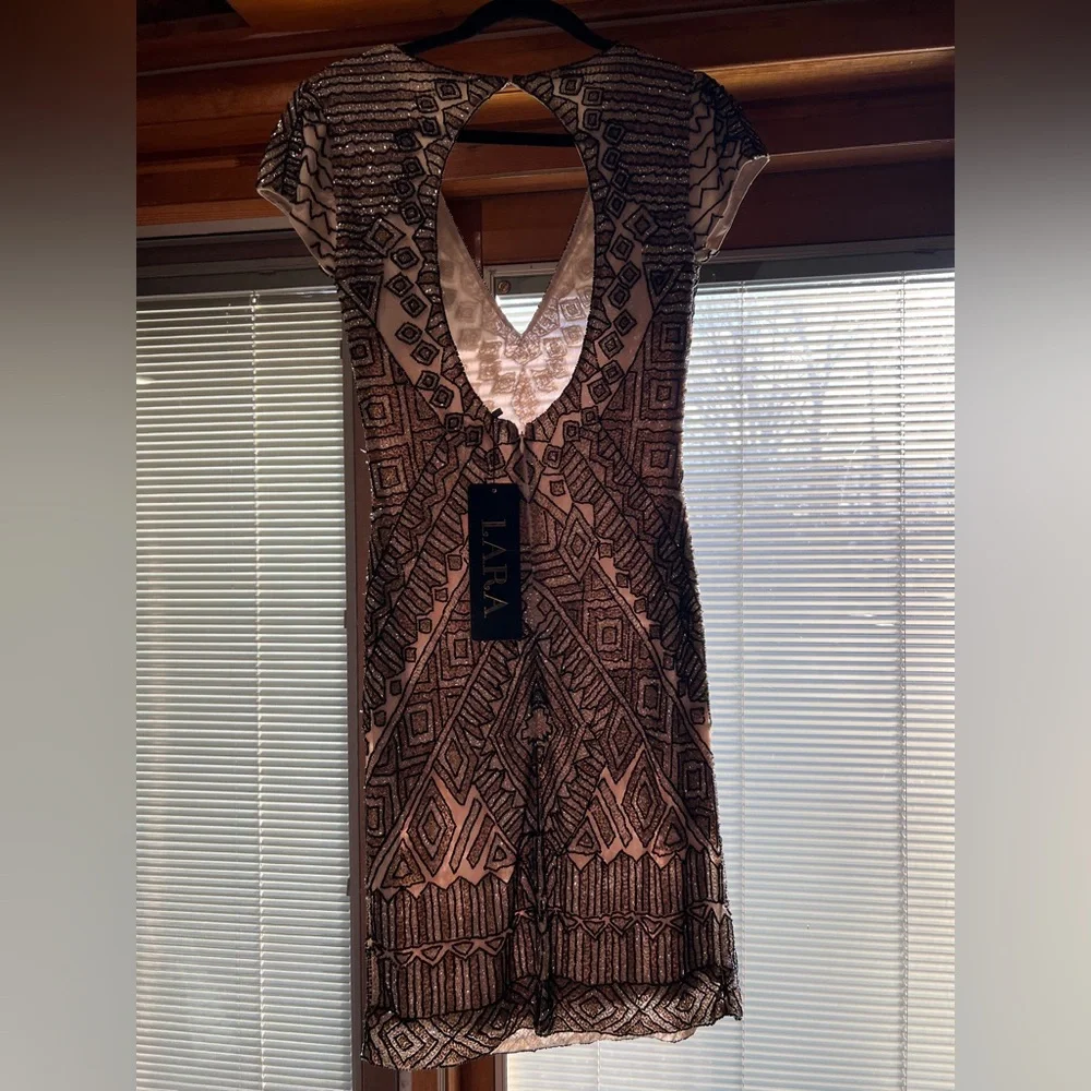 Lara Beaded Cocktail V-Neck Nude multi Style Evening Dress Size 8 - NWT - Picture 5 of 7